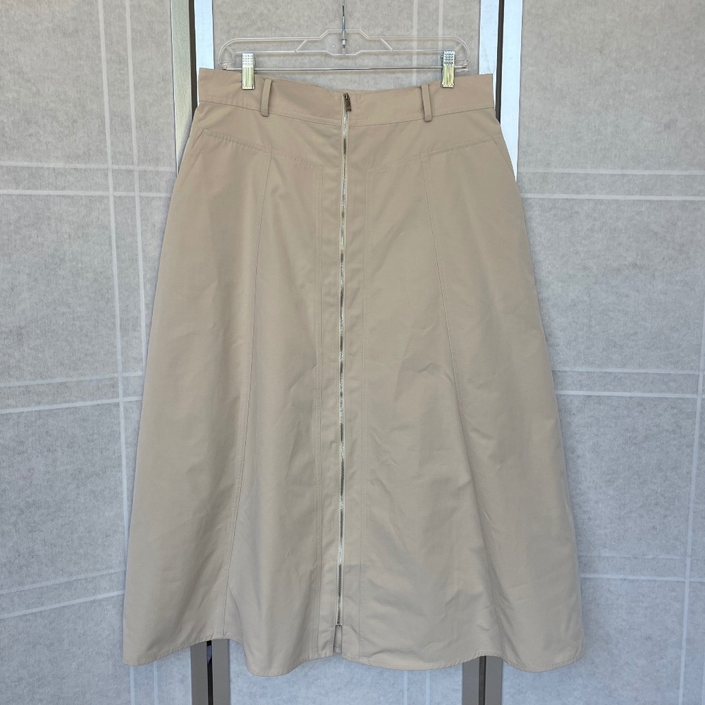 Zara Beige A-Line Midi Skirt with Front Zip